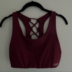 ❣️2/$25❣️ VICTORIA SECRET’S PINK ultimate maroon criss cross back SPORTS BRA | L